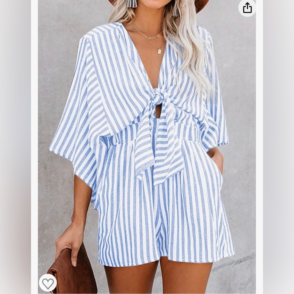 Blue and white striped romper